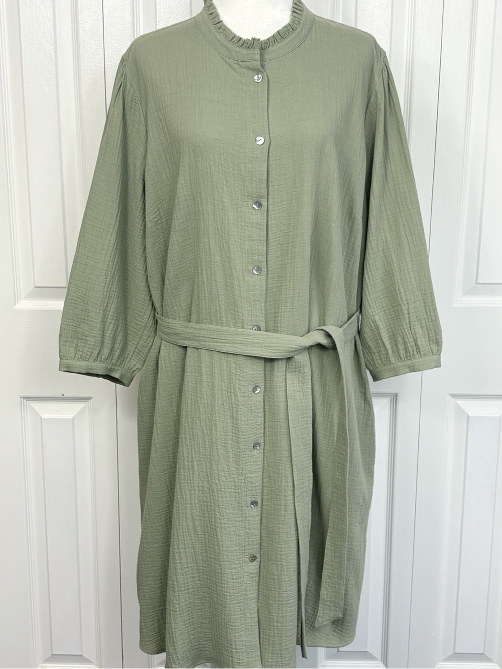 NWT Soft Surroundings Olive Green 3/4 Sleeve Cotton Big Sur Gauze Dress 2X
